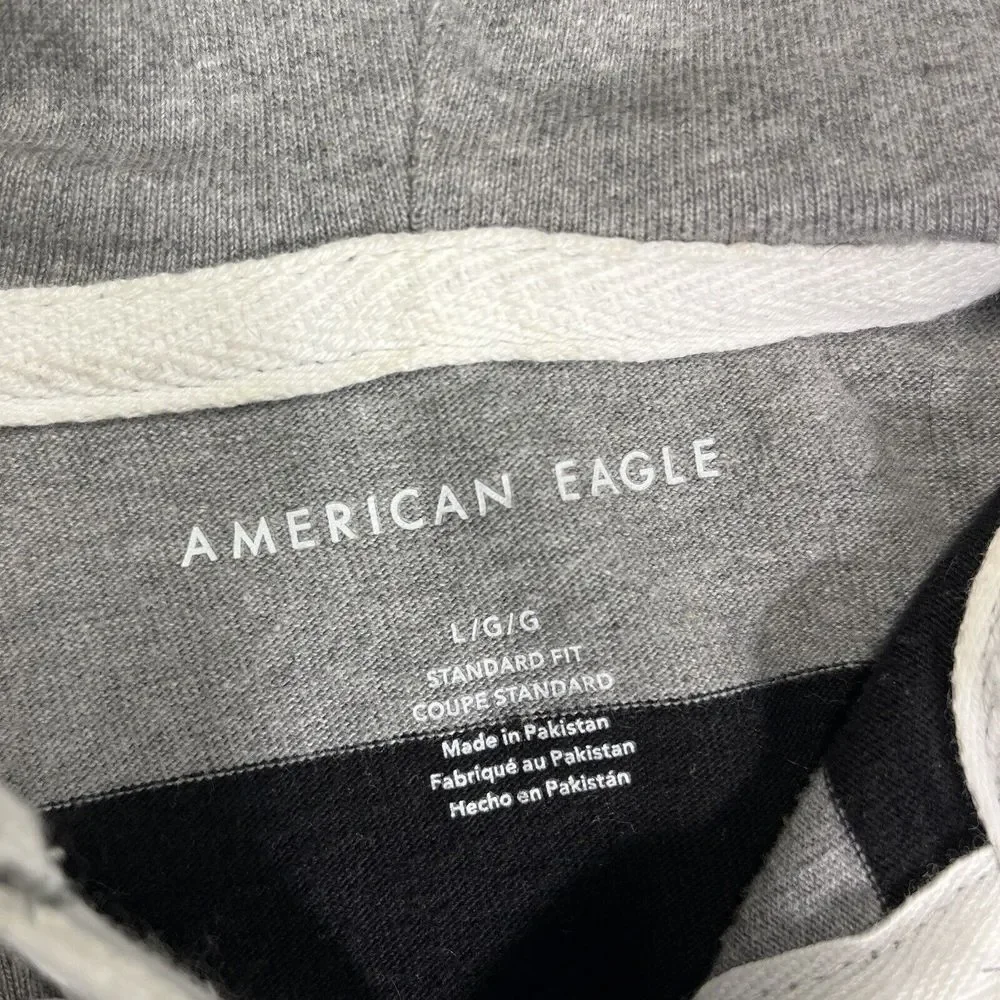 AMERICAN EAGLE thick‎ striped Y2K 90s mens hoodie size L black, and gray